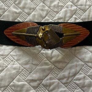 Elegant Black and Brown Belt with Gold Buckle